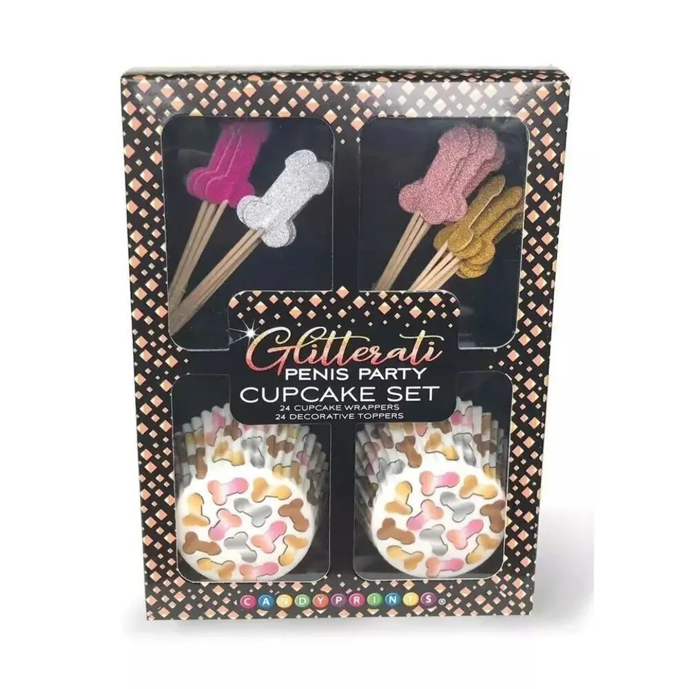 🦋B2G1🦋Glitterati PENIS Party 24 Decorative Cupcake Wrappers/Toppers Set